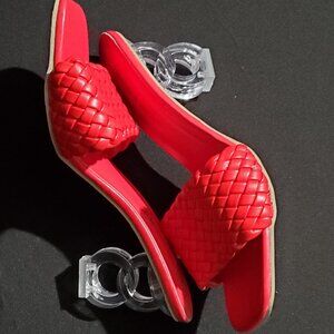 Red Woven Acrylic Heels